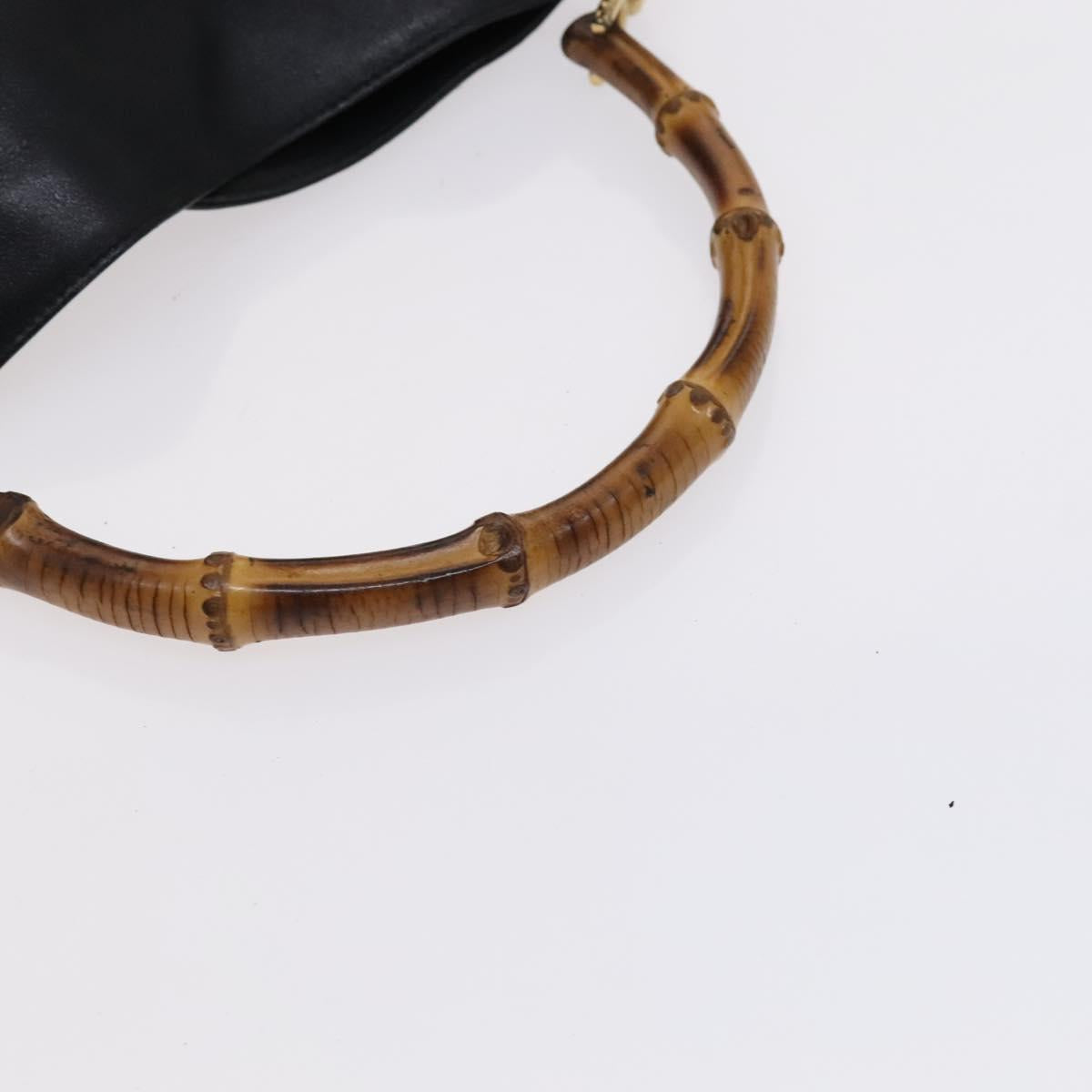GUCCI Bamboo Hand Bag Leather 2way Black Gold Auth ar13291
