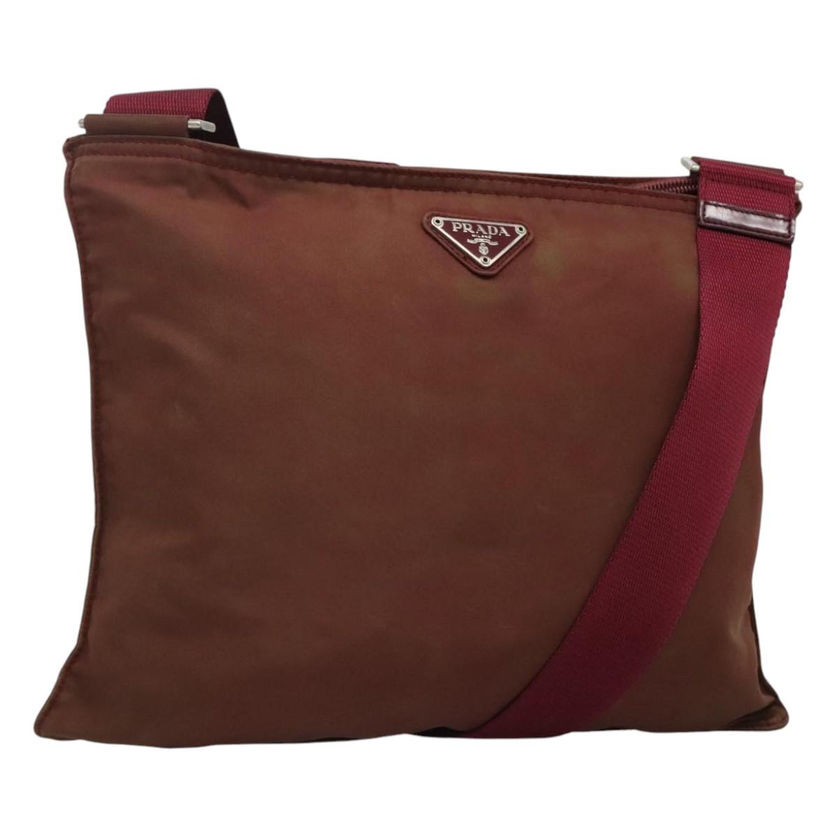 PRADA Shoulder Bag Nylon Wine Red Auth ar13308