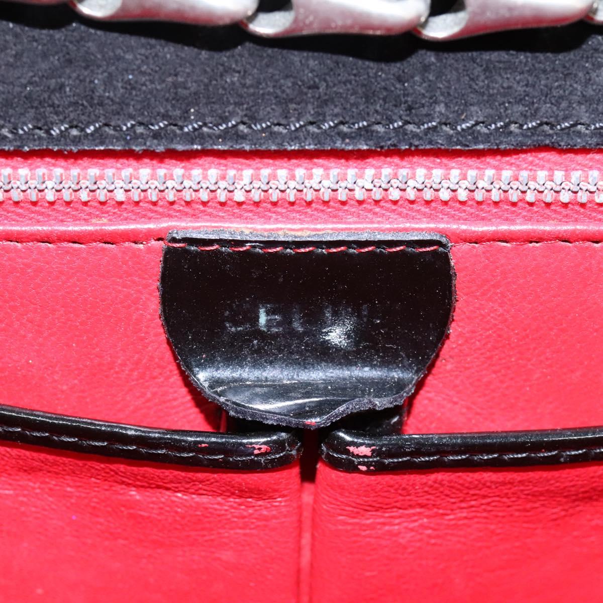 CELINE Chain Shoulder Bag Enamel Black Silver Auth ar13323