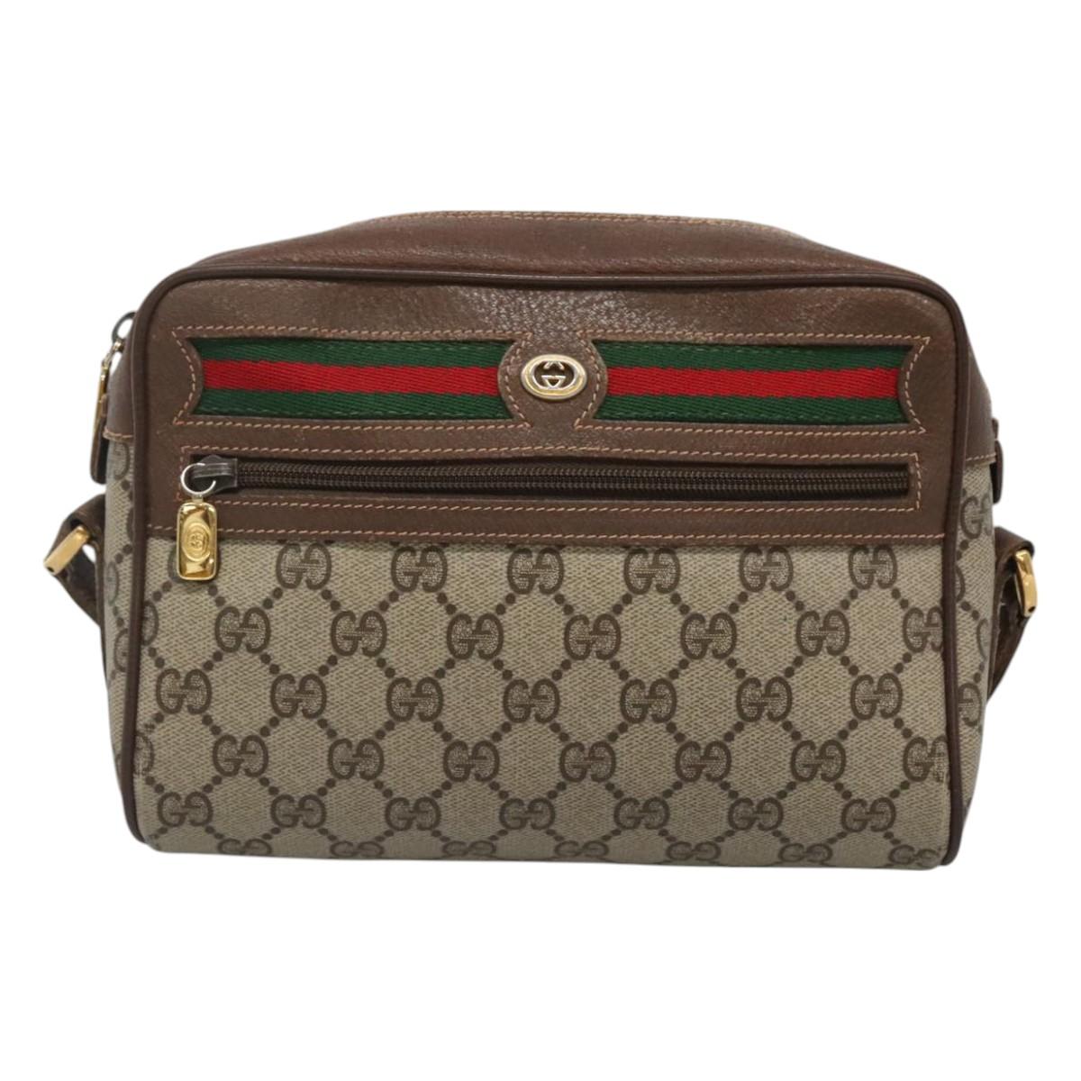 GUCCI GG Supreme Web Sherry Line Bag PVC Beige Gold 56 02 087 Auth ar13365