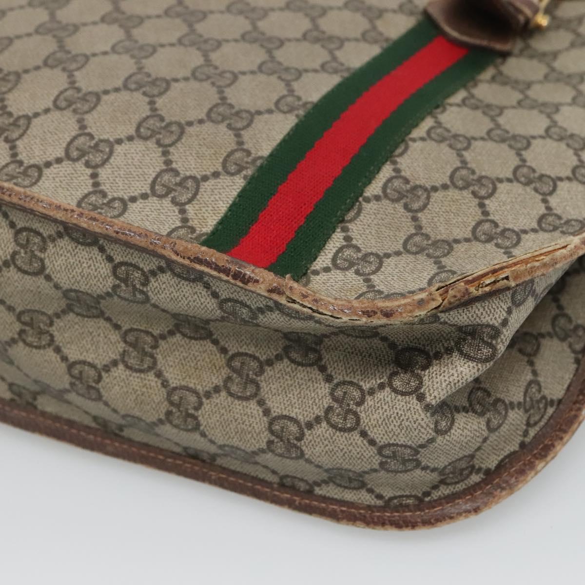 GUCCI GG Supreme Web Sherry Line Hand Bag PVC Beige Gold Auth ar13384