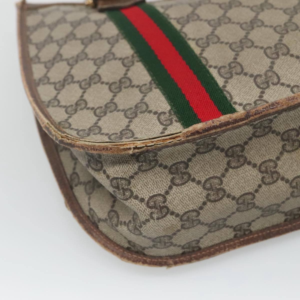 GUCCI GG Supreme Web Sherry Line Hand Bag PVC Beige Gold Auth ar13384