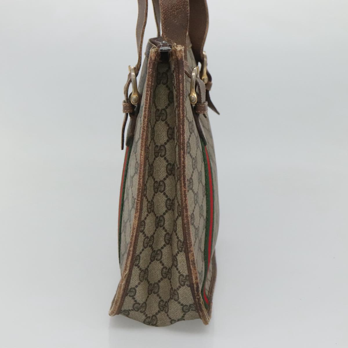 GUCCI GG Supreme Web Sherry Line Hand Bag PVC Beige Gold Auth ar13384