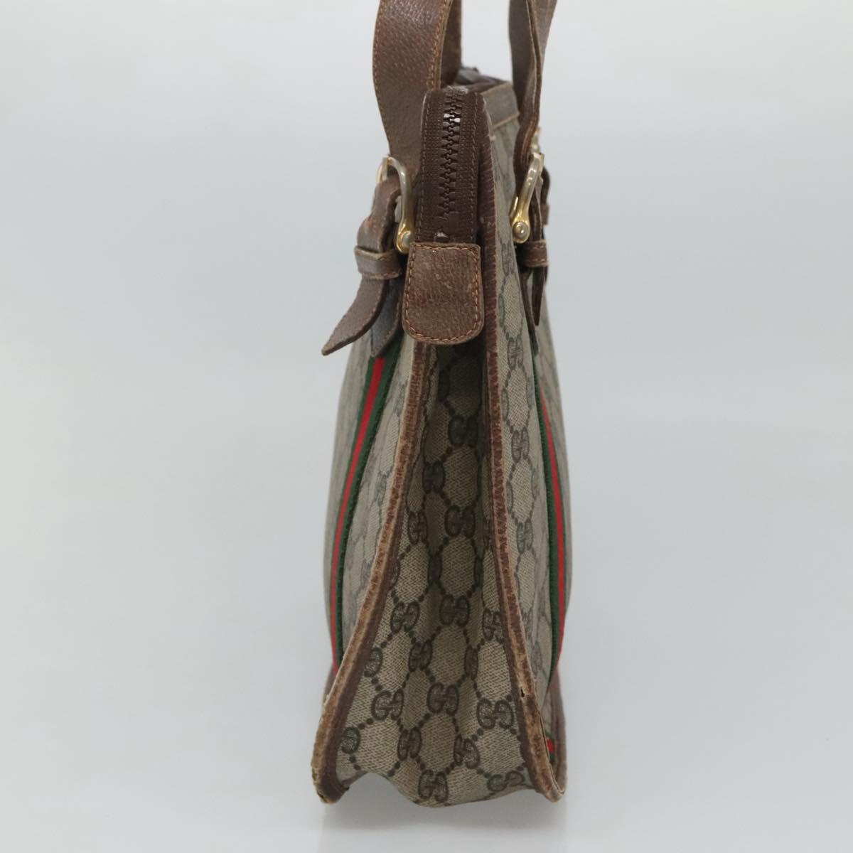 GUCCI GG Supreme Web Sherry Line Hand Bag PVC Beige Gold Auth ar13384
