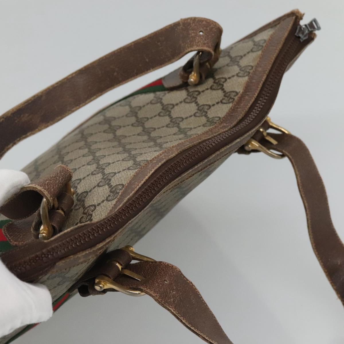 GUCCI GG Supreme Web Sherry Line Hand Bag PVC Beige Gold Auth ar13384