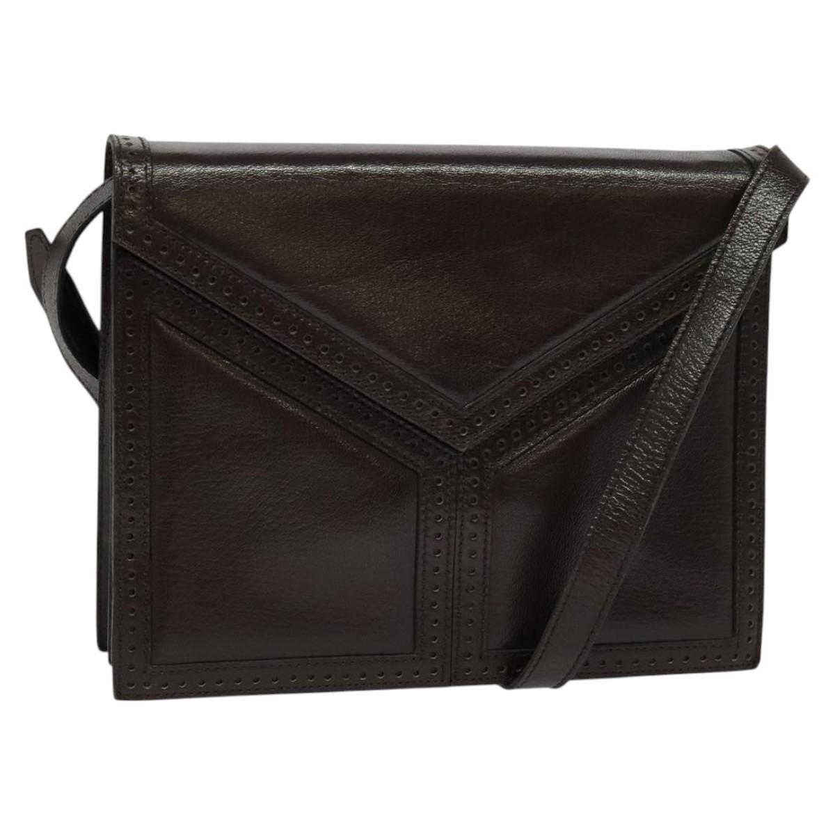 SAINT LAURENT Shoulder Bag Leather Brown Gold Auth ar13385