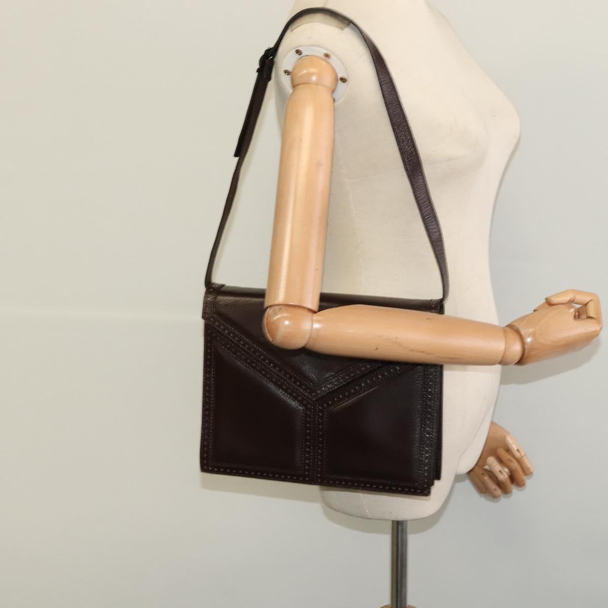 SAINT LAURENT Shoulder Bag Leather Brown Gold Auth ar13385