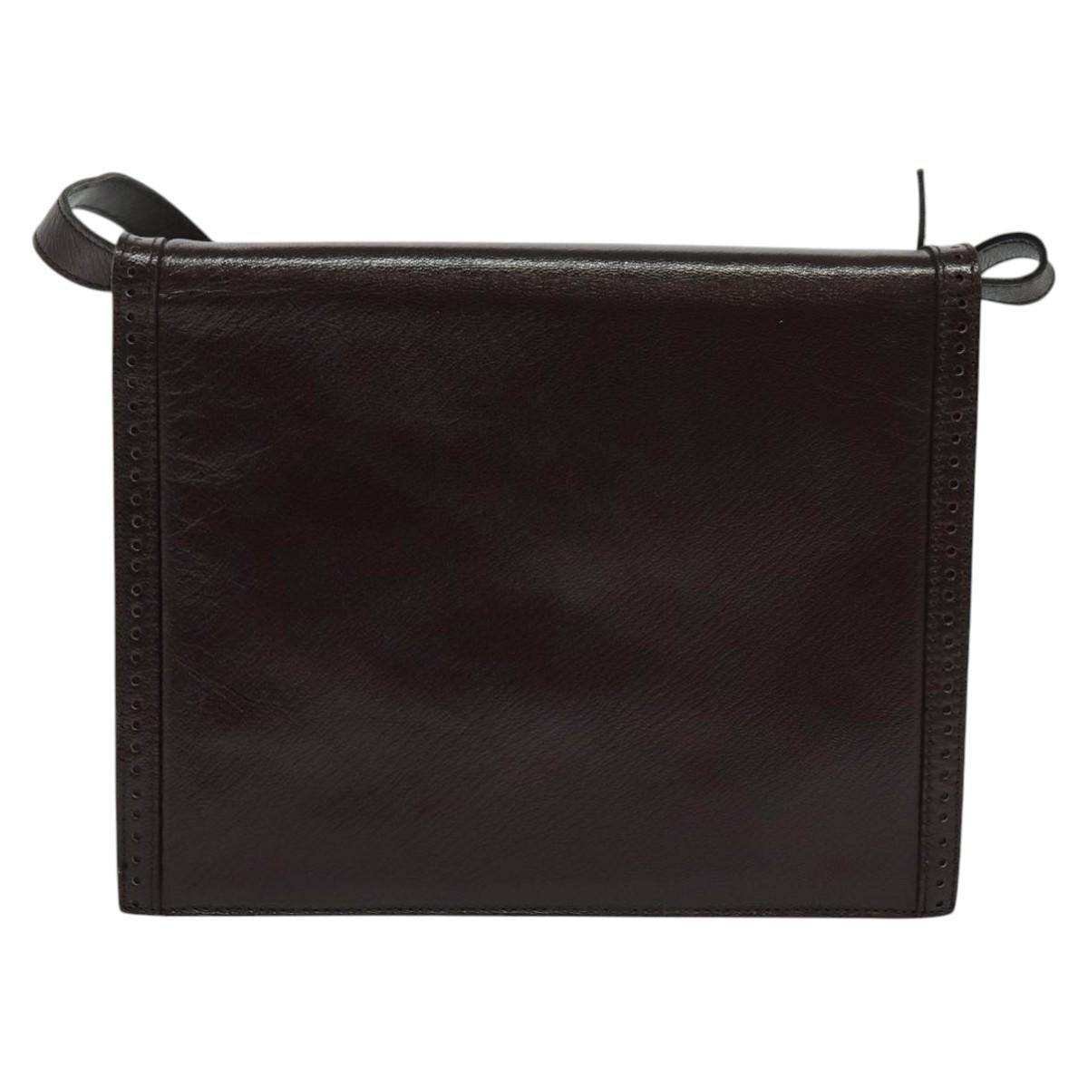 SAINT LAURENT Shoulder Bag Leather Brown Gold Auth ar13385