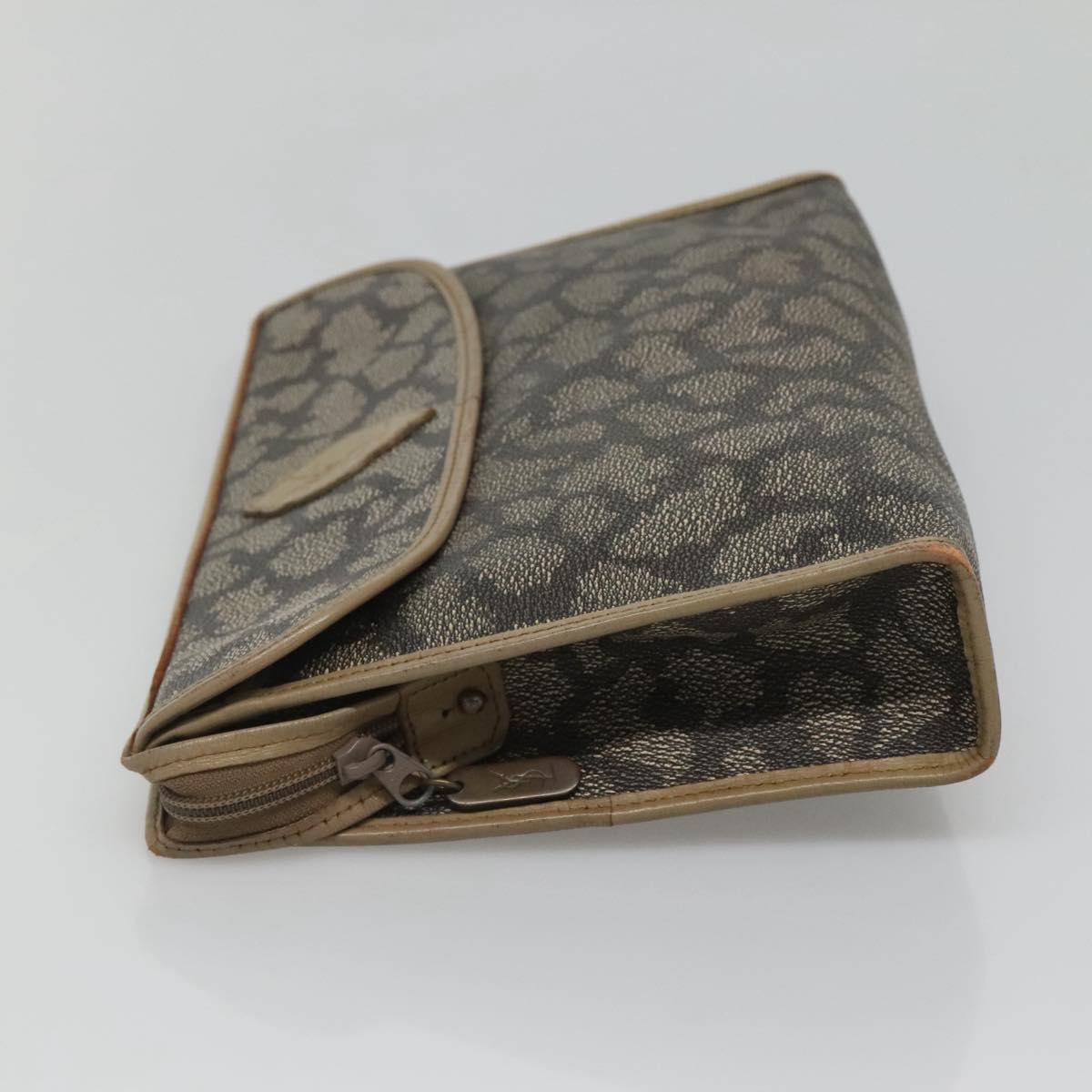 SAINT LAURENT Clutch Bag PVC Beige Auth ar13391