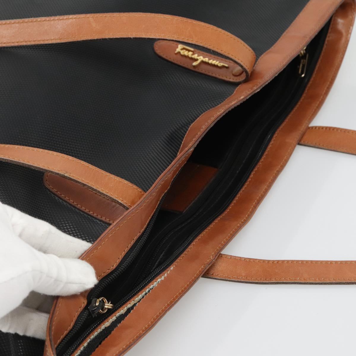 Salvatore Ferragamo Tote Bag PVC Leather Black Gold Auth ar13392