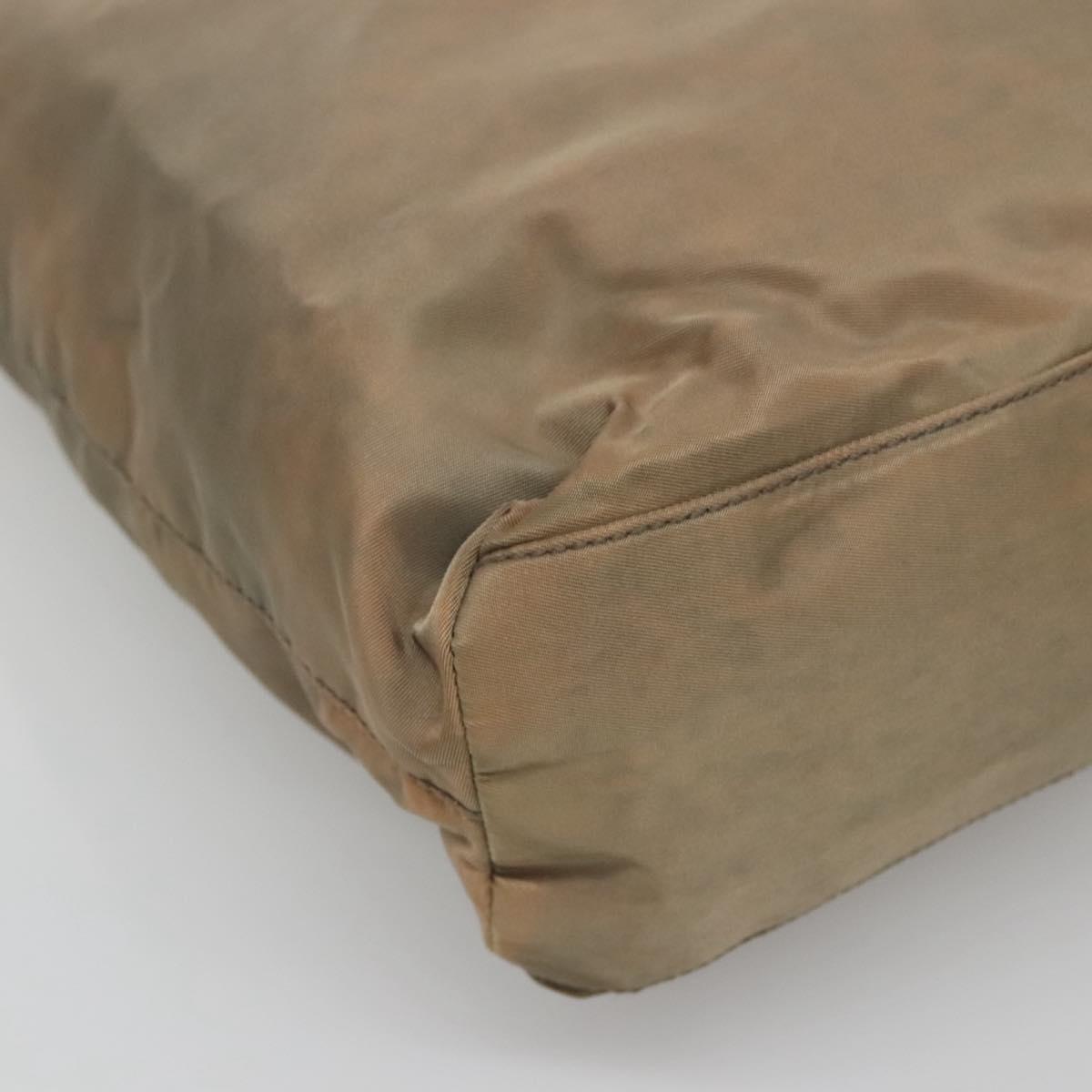 PRADA Tote Bag Nylon Beige Silver Auth ar13394