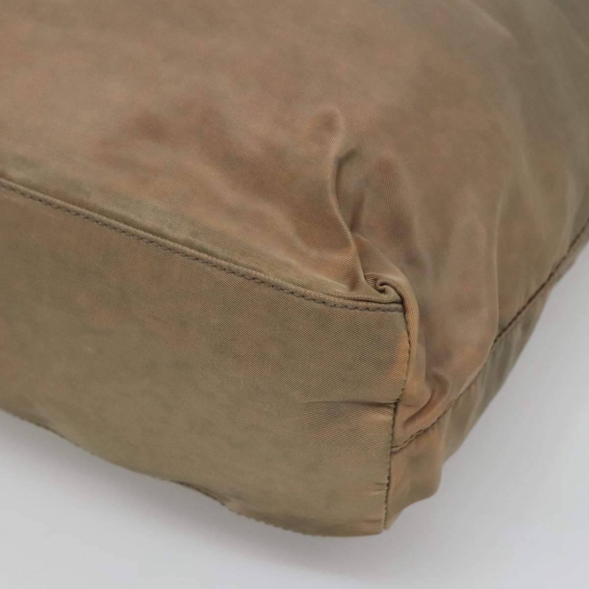 PRADA Tote Bag Nylon Beige Silver Auth ar13394