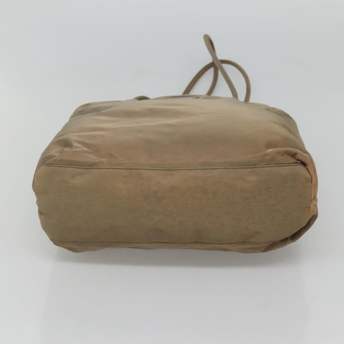 PRADA Tote Bag Nylon Beige Silver Auth ar13394