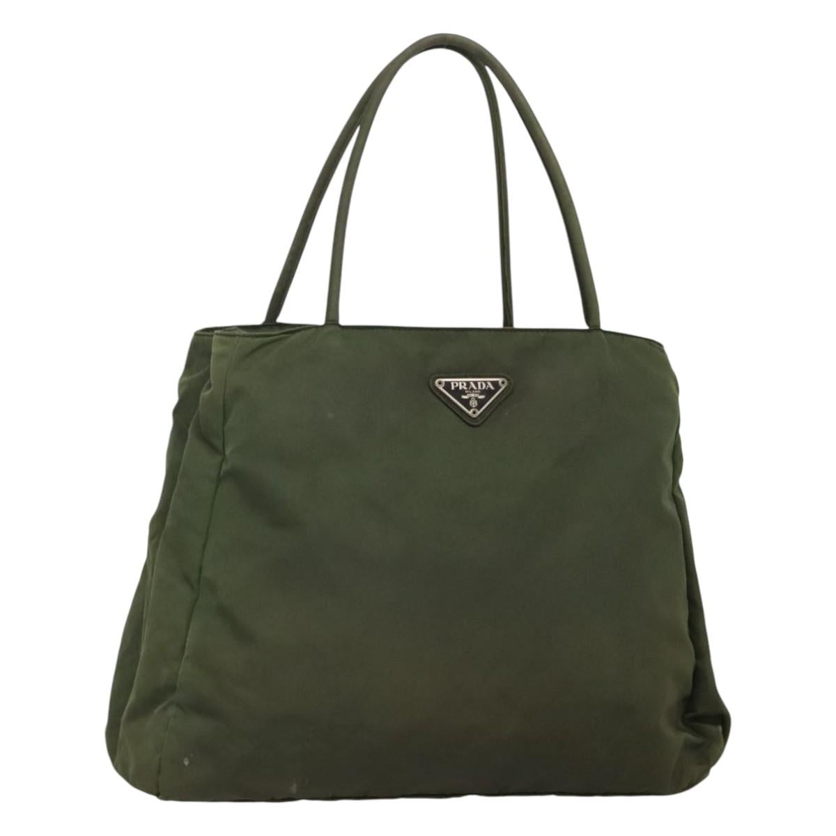 PRADA Hand Bag Nylon Khaki Silver Auth ar13395