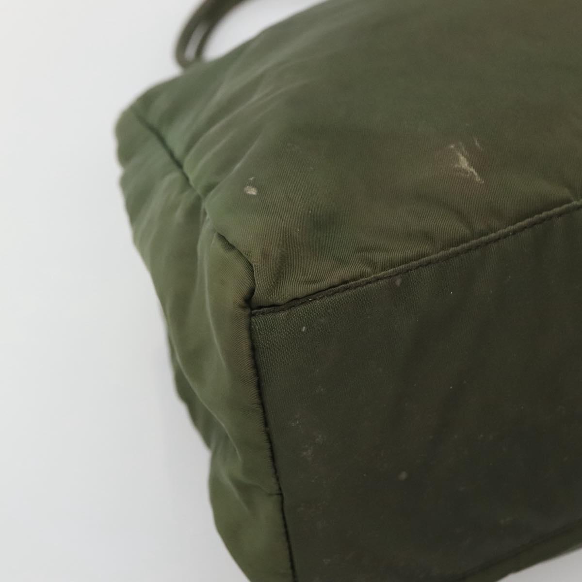 PRADA Hand Bag Nylon Khaki Silver Auth ar13395