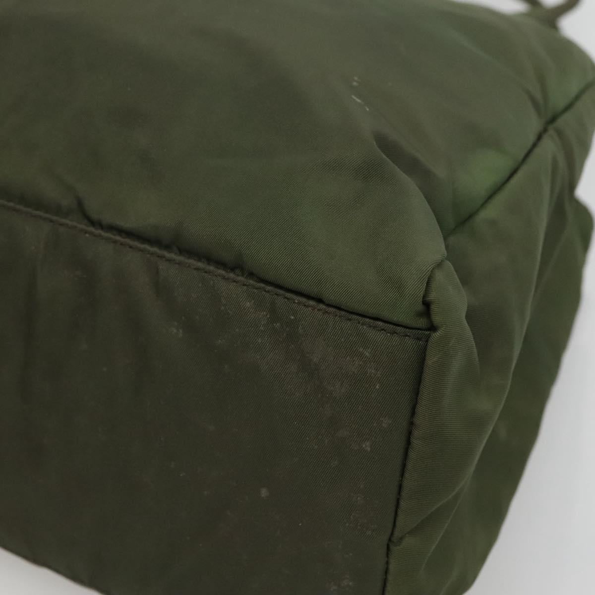 PRADA Hand Bag Nylon Khaki Silver Auth ar13395