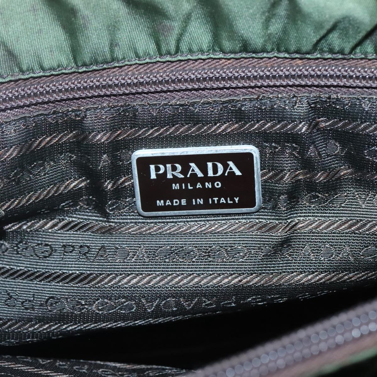 PRADA Hand Bag Nylon Khaki Silver Auth ar13395