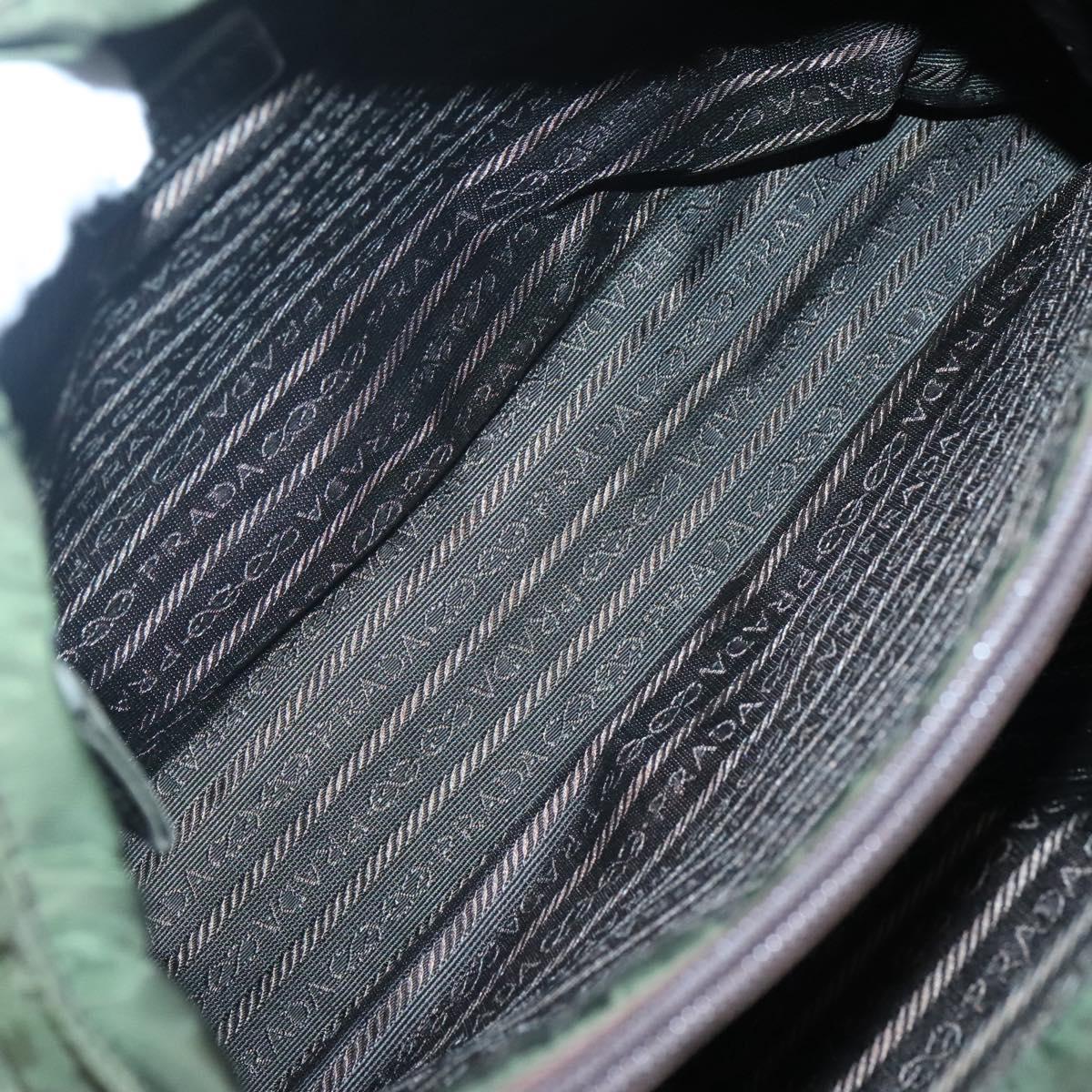 PRADA Hand Bag Nylon Khaki Silver Auth ar13395