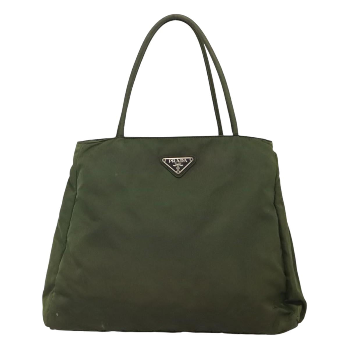 PRADA Hand Bag Nylon Khaki Silver Auth ar13395