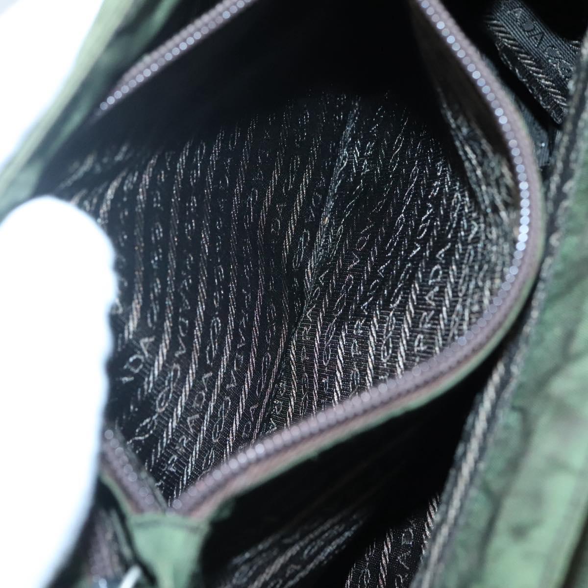 PRADA Hand Bag Nylon Khaki Silver Auth ar13395