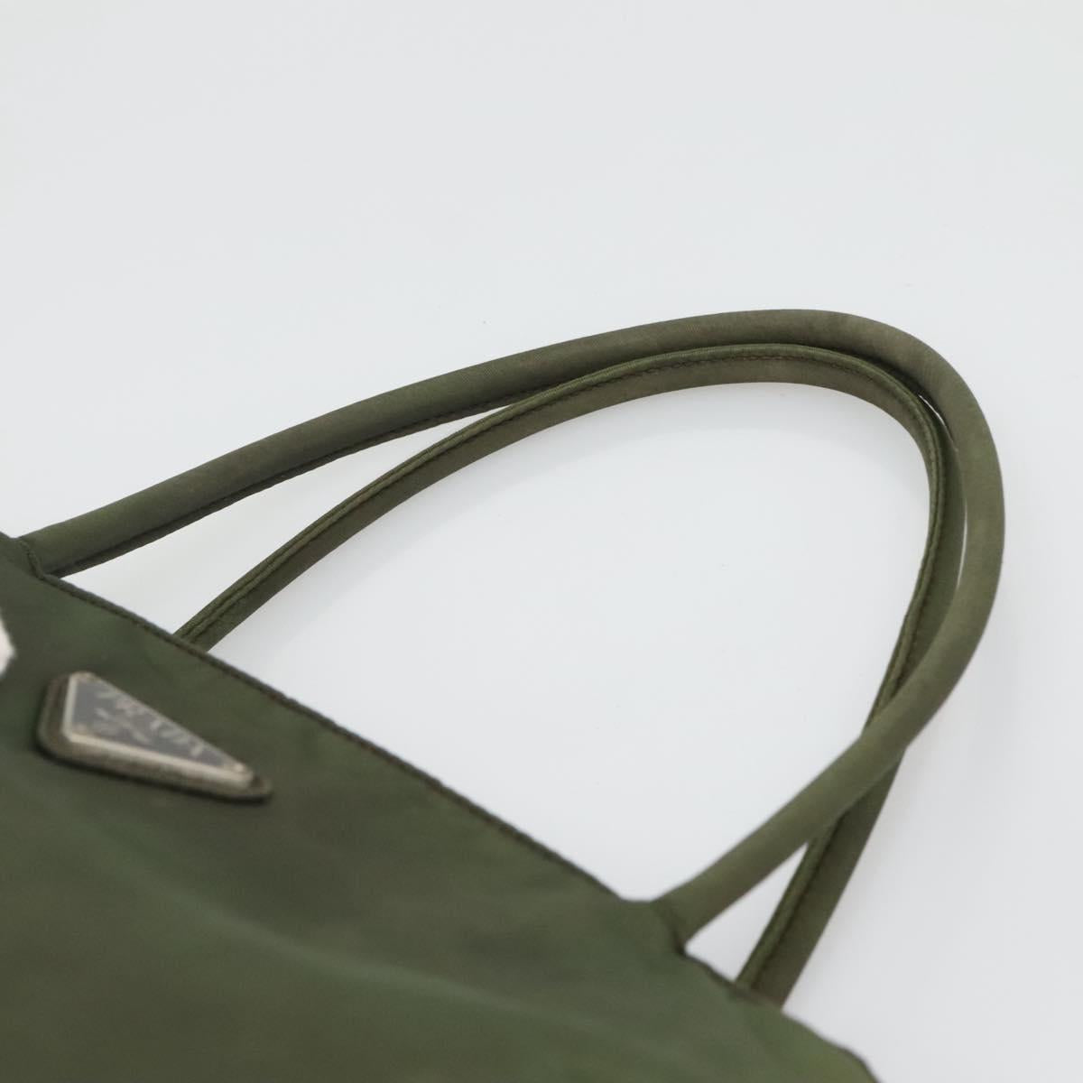 PRADA Hand Bag Nylon Khaki Silver Auth ar13395