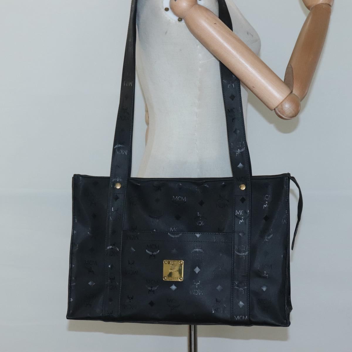 MCM Vicetos Logogram Shoulder Bag PVC Black Auth ar13398