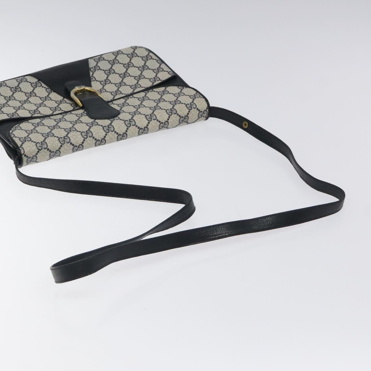 GUCCI GG Supreme Shoulder Bag PVC Navy Gold Auth ar13402