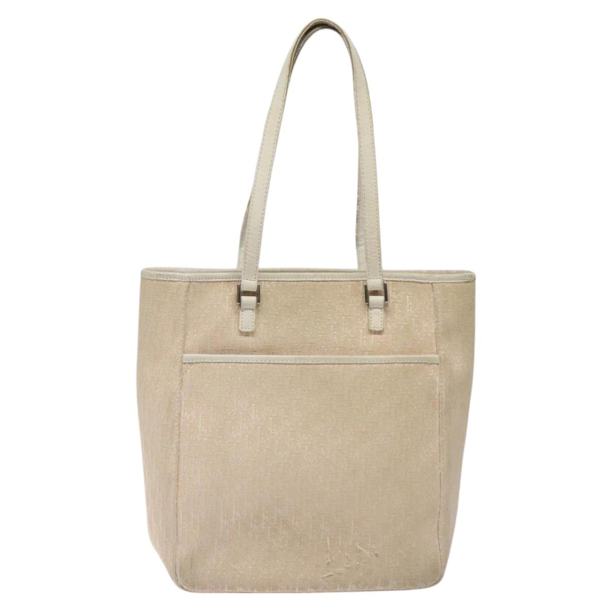 Christian Dior Trotter Canvas Tote Bag Pink Silver Auth ar13412