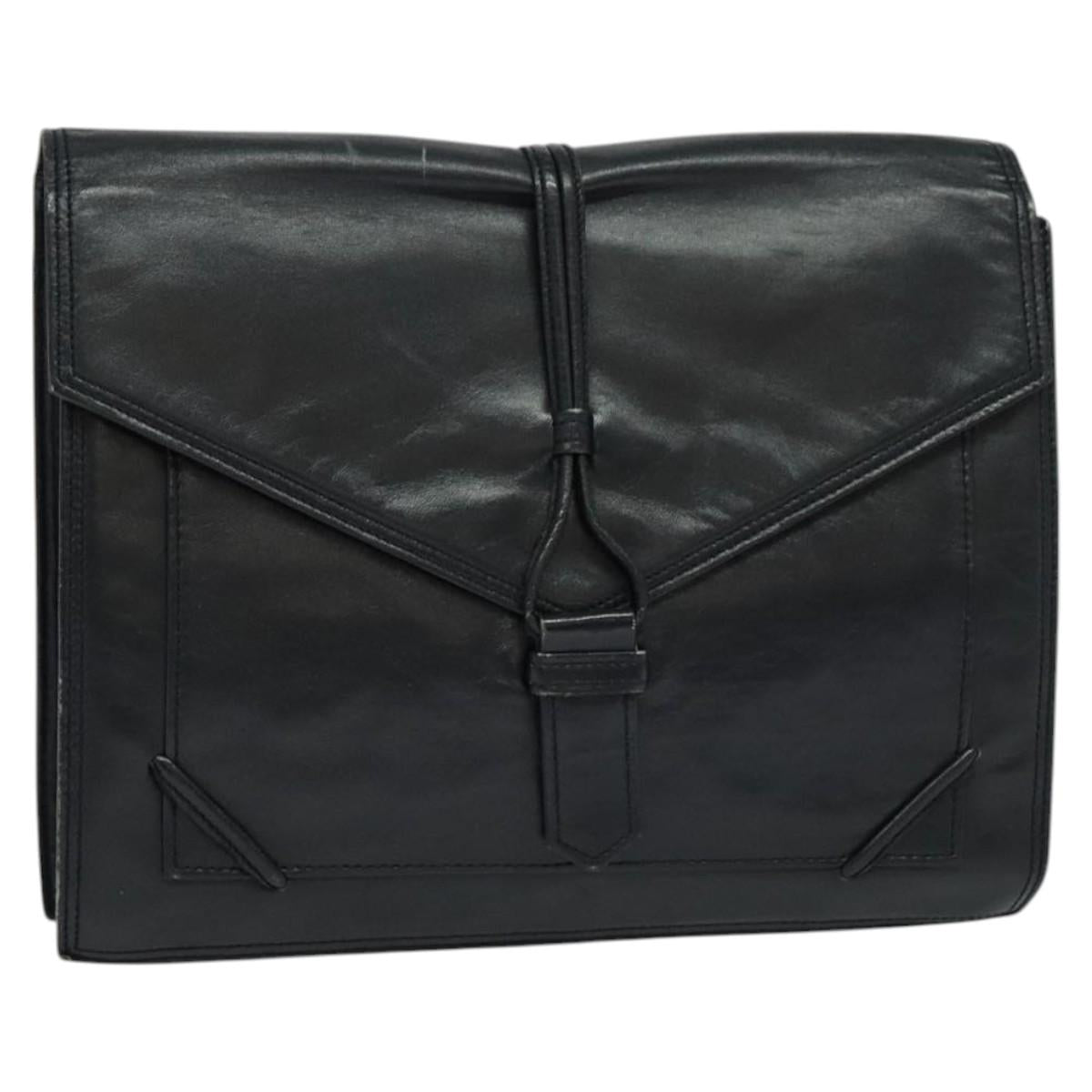 SAINT LAURENT Clutch Bag Leather Black Auth ar13423