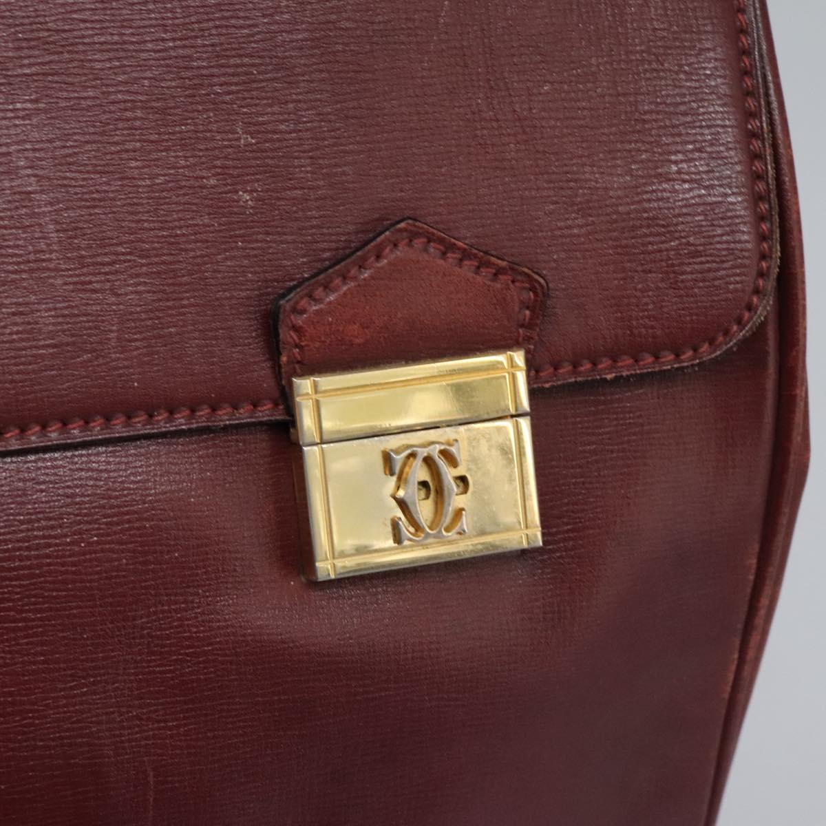 CARTIER Must Line Hand Bag Leather 2way Wine Red Gold Auth ar13434