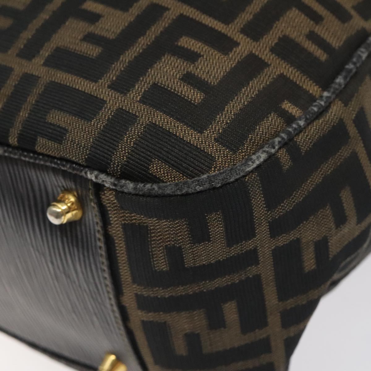 FENDI Zucca Canvas Hand Bag Black Brown gold Auth ar13453