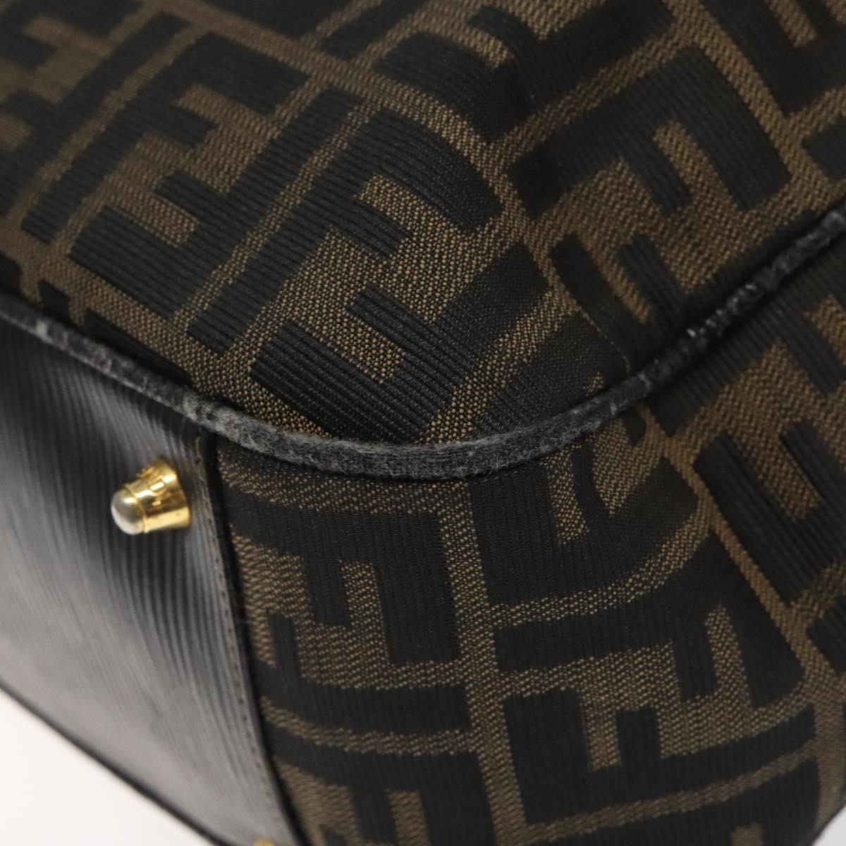 FENDI Zucca Canvas Hand Bag Black Brown gold Auth ar13453