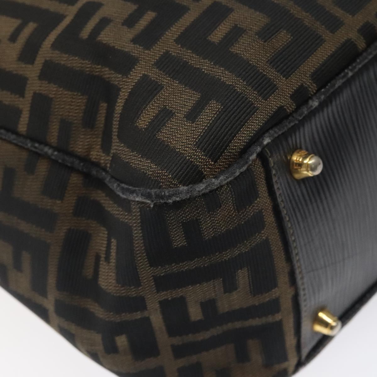 FENDI Zucca Canvas Hand Bag Black Brown gold Auth ar13453