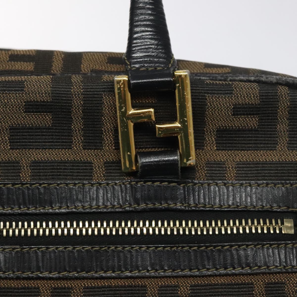 FENDI Zucca Canvas Hand Bag Black Brown gold Auth ar13453