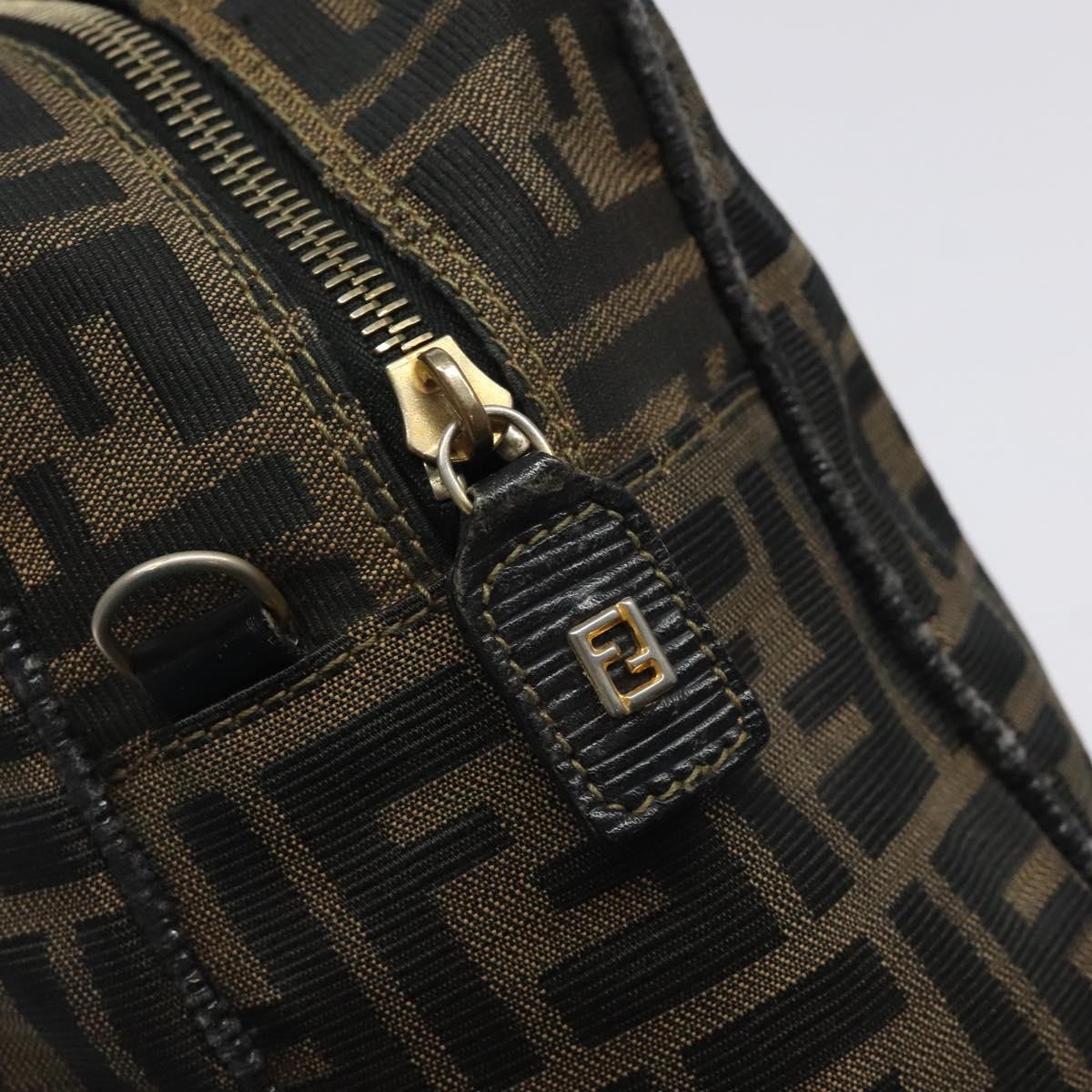FENDI Zucca Canvas Hand Bag Black Brown gold Auth ar13453