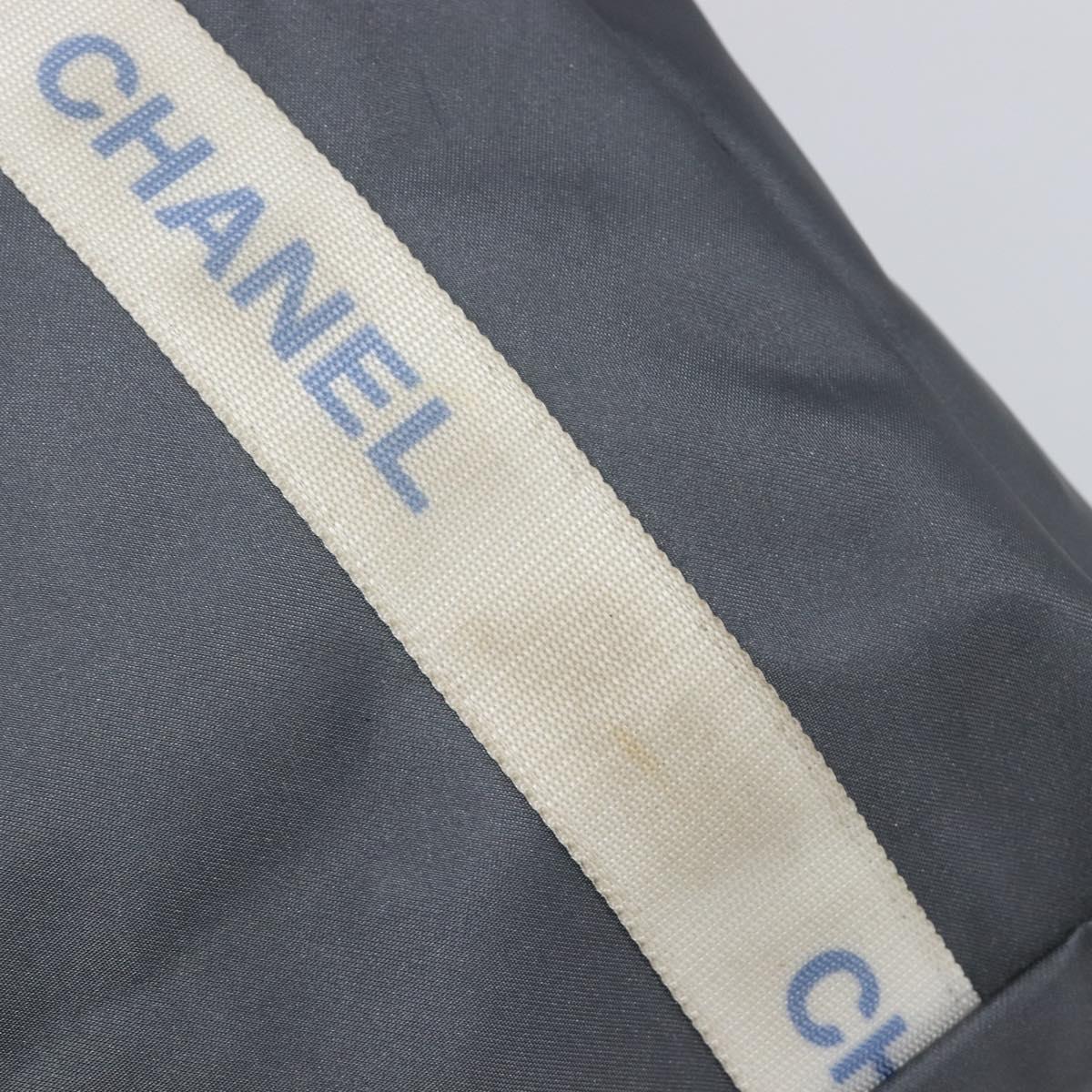 CHANEL Sports Tote Bag Nylon Gray White CC Auth ar13479
