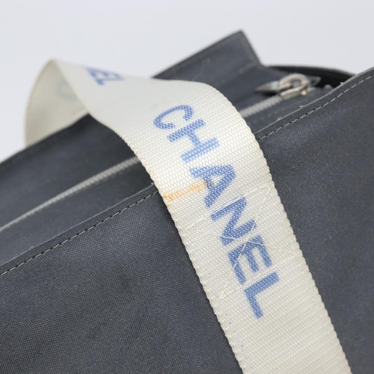 CHANEL Sports Tote Bag Nylon Gray White CC Auth ar13479