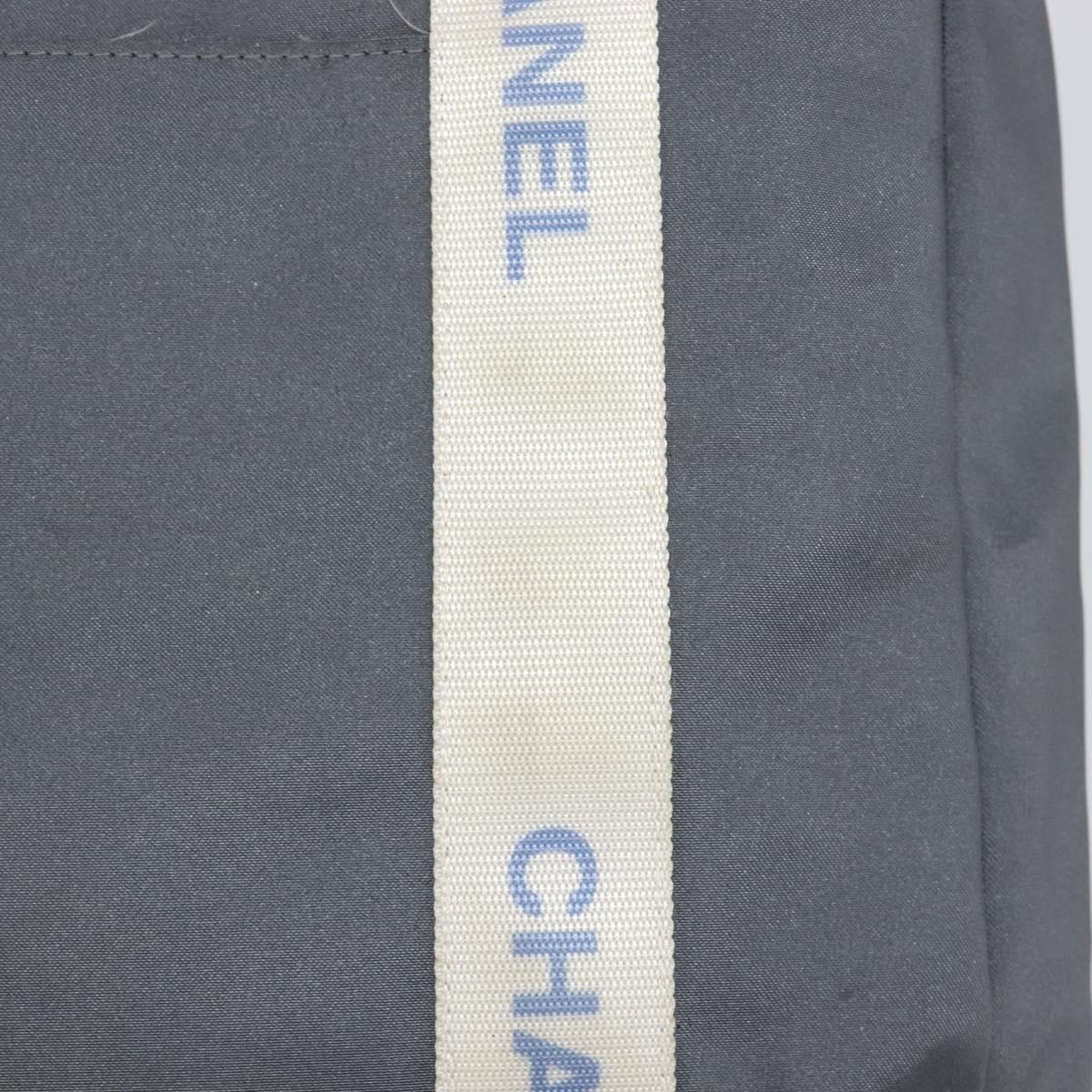 CHANEL Sports Tote Bag Nylon Gray White CC Auth ar13479