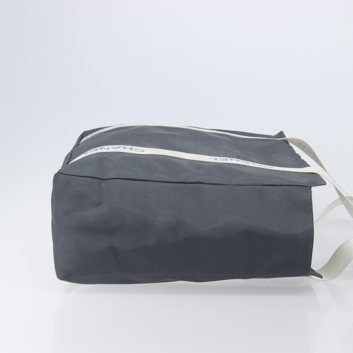 CHANEL Sports Tote Bag Nylon Gray White CC Auth ar13479