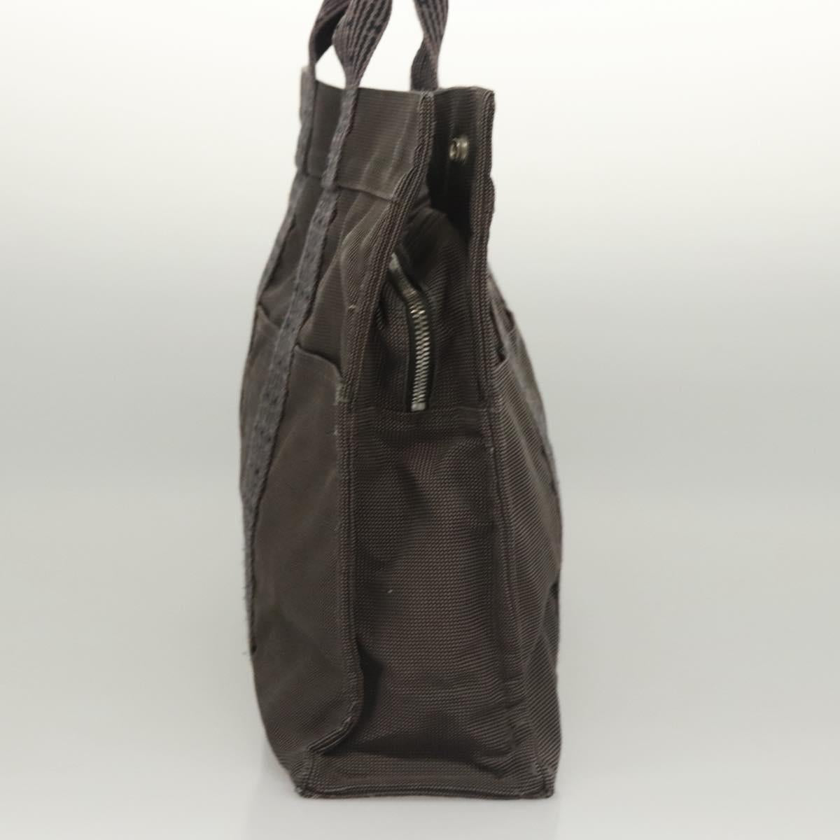 HERMES Her Line MM Tote Bag Canvas Gray Silver Auth ar13480