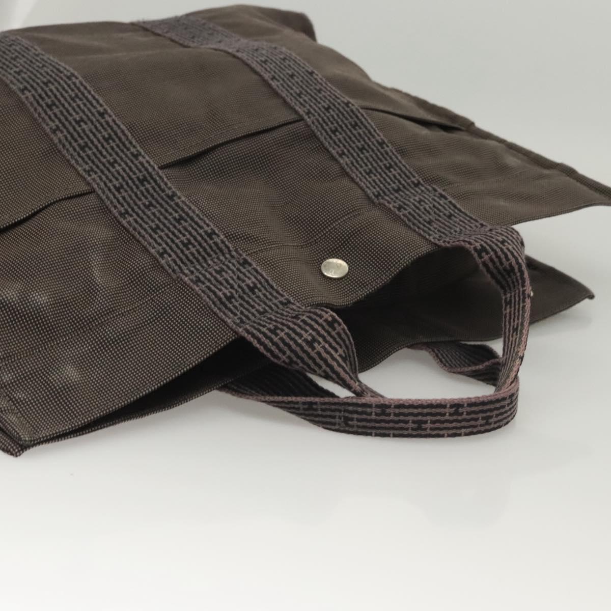 HERMES Her Line MM Tote Bag Canvas Gray Silver Auth ar13480