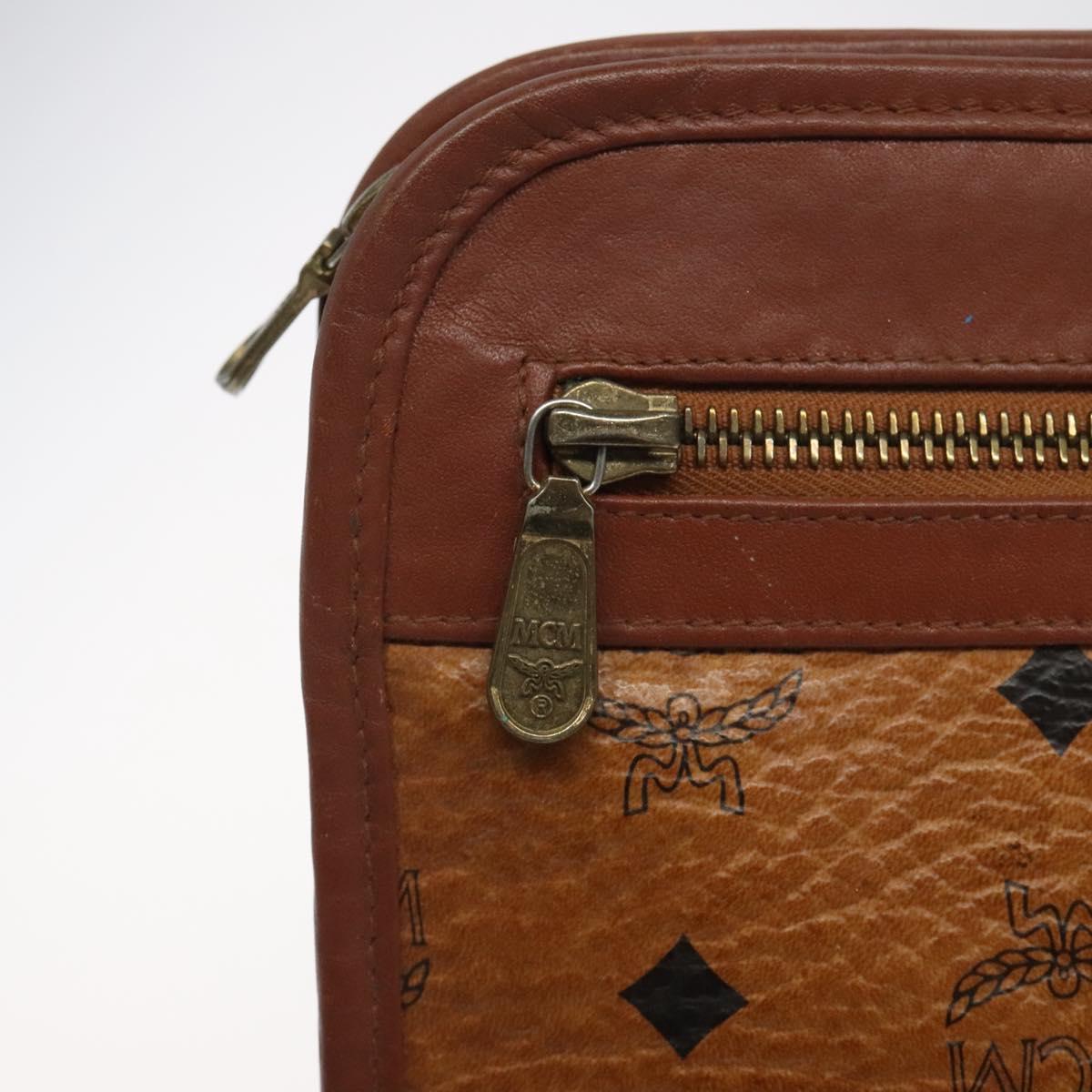 MCM Logogram Vicetos Clutch Bag PVC Leather Brown Gold Auth ar13502