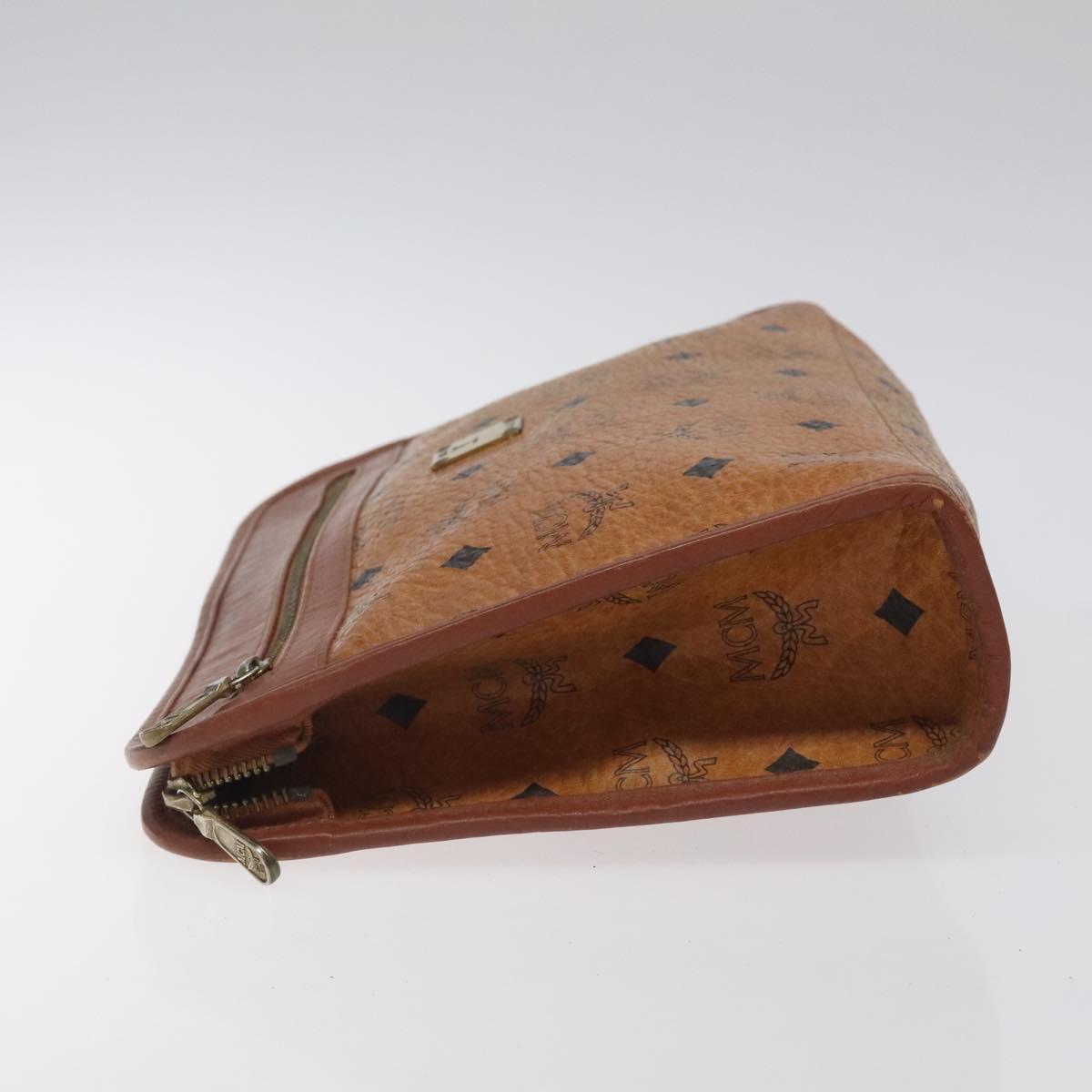 MCM Logogram Vicetos Clutch Bag PVC Leather Brown Gold Auth ar13502
