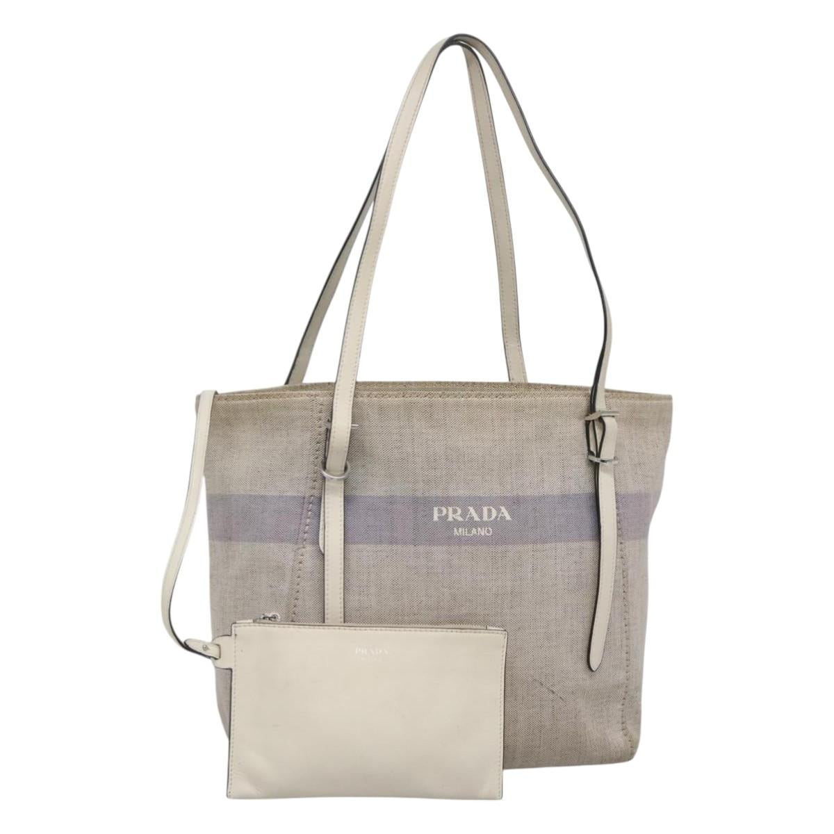 PRADA Tote Bag Canvas Gray Silver Auth ar13504