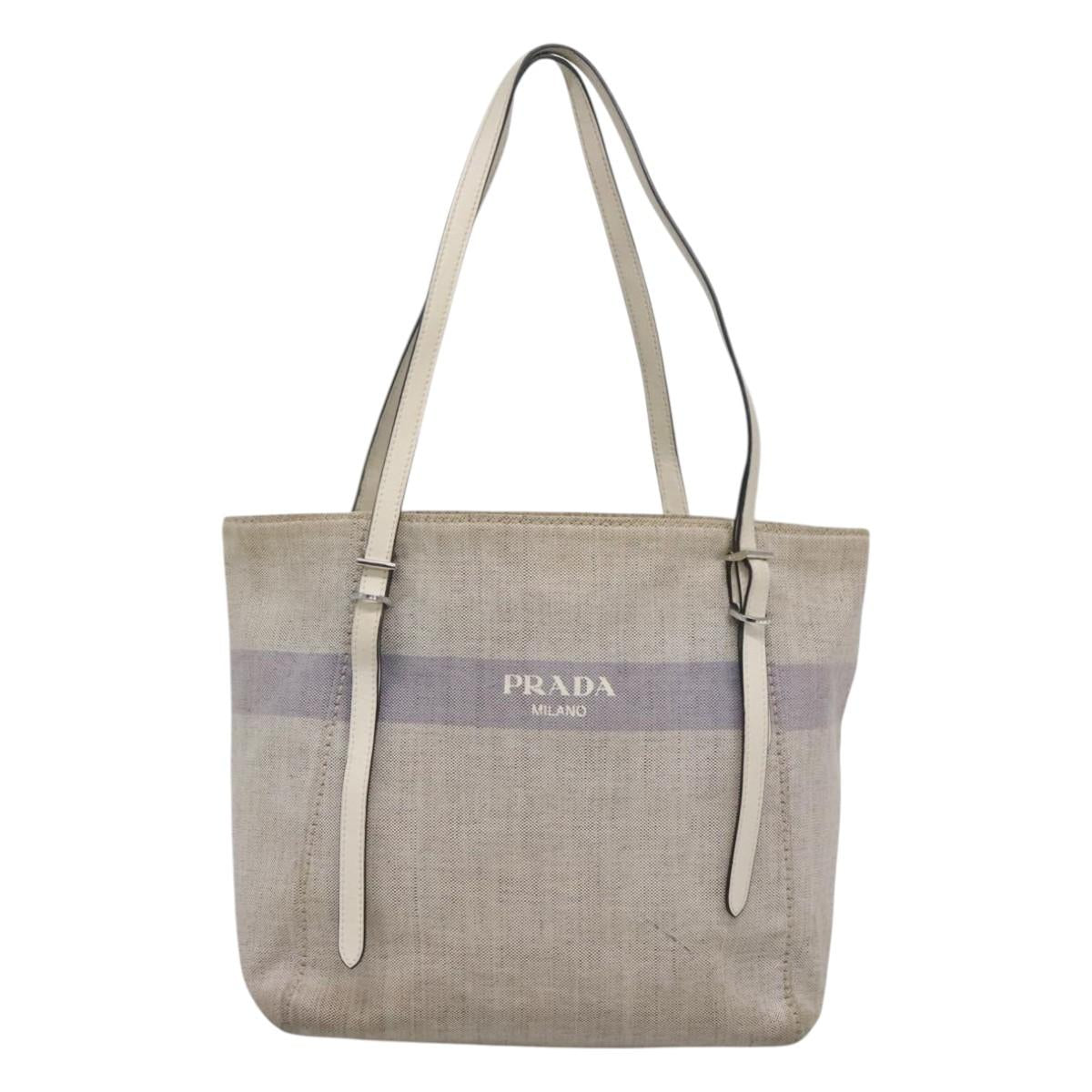 PRADA Tote Bag Canvas Gray Silver Auth ar13504