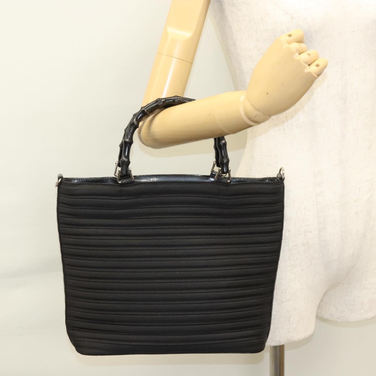 GUCCI Bamboo Hand Bag Nylon 2way Black Silver 000 1998 0588 Auth ar13511