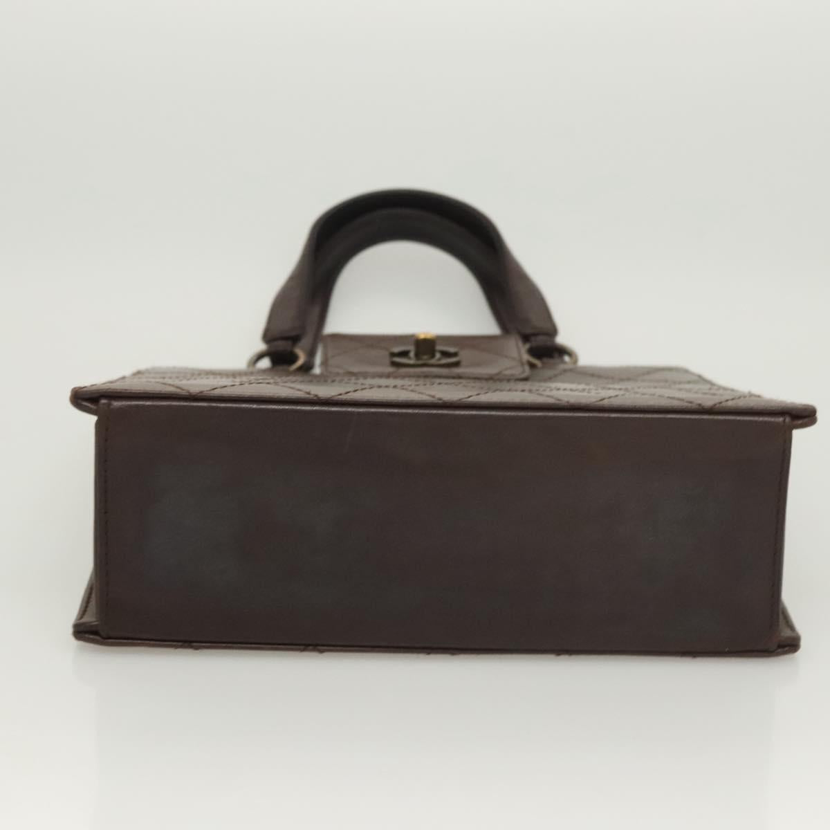 CHANEL Matelasse Hand Bag Leather Brown CC Auth ar13513