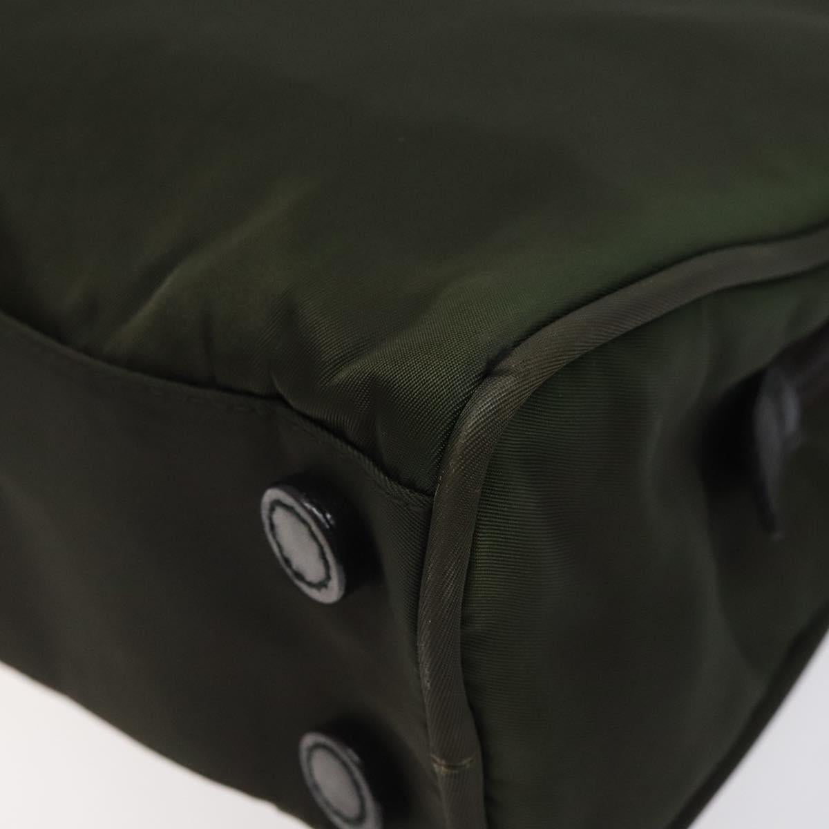 PRADA Hand Bag Nylon Khaki Silver Auth ar13534