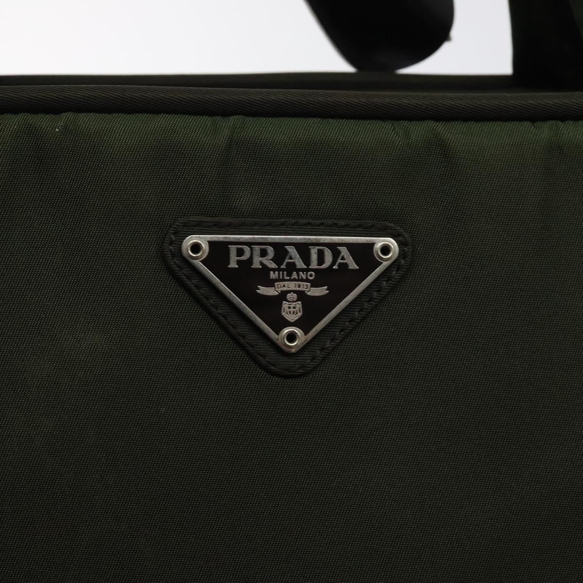 PRADA Hand Bag Nylon Khaki Silver Auth ar13534