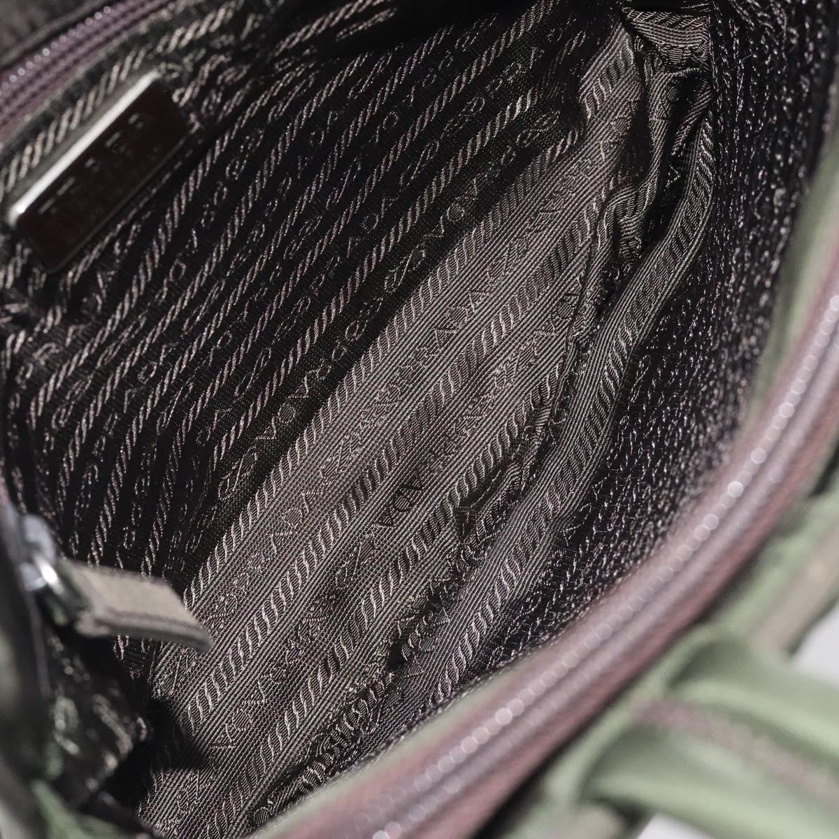 PRADA Hand Bag Nylon Khaki Silver Auth ar13534